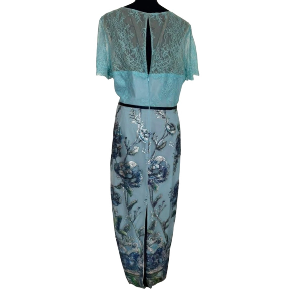 Marchesa Notte Blue Lace & Floral Sequin Embellished Midi Sheath Dress 18 NWT - Picture 9 of 16